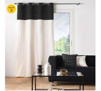 Lot de 2 Rideaux tamisant 140 x 240 cm coton recyclé + fils coupés Linechic Noir