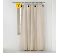 Lot de 2 rideaux tamisant a passants + pompons 140 x 240 cm polycoton Cyrine Beige