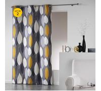 Lot de 2 rideaux tamisant en coton 140 x 240 cm Leafy jaune