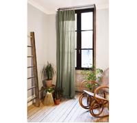 Lot de 2 rideaux tamisants 140 x 300 cm en double gaze de coton - Vert Romarin, anneaux