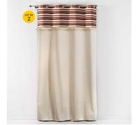 Lot de 2 Rideaux Tamisants à Œillets 140 x 240 cm - Coton Uni + Top Rayé à Franges - Atlas Terracotta