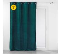 Lot de 2 rideaux tamisants à œillets 140 x 260 cm, velours relief Vert Émeraude - Velouriane