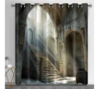 Lot de 2 rideaux thermiques insonorisants à motif château du milieu du siècle - Style rétro mystère - Pour dortoir, balcon, terrasse - 140 x 183 cm