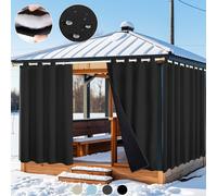 lot de 2 rideaux thermiques protection contre le froid oeillets étanches, rideau occultant opaque 405g/m² hiver extérieur intérieur cour pavillon chambre 132x274cm noir