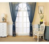 Lot de 2 rideaux transparents bleus de ferme pour chambre à coucher, panneaux brodés en dentelle de 86,4 x 213,4 cm (l x L), décoration d'intérieur élégante