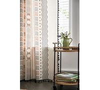 Lot de 2 rideaux transparents semi-occultants en coton et lin de style vintage avec pompons, idéal pour le salon et la chambre à coucher, 150 x 220 cm