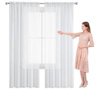 Lot de 2 Rideaux Voilages 240 x 240 cm Rideaux Salon Semi-Transparent Rideau Voilages Intérieurs Salon Moderne pour Chambre Enfant Adulte, Blanc
