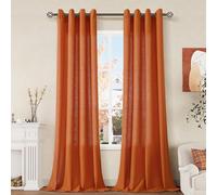 Lot de 2 Rideaux Voile Semi-transparents en Lin à Œillets de 228,6 cm de Long pour Salon, Chambre à Coucher, Salle à Manger, Bureau, 132 x 228,6 cm, Orange Brûlé