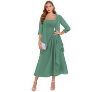 Lot de 2 robes de mère de la mariée en mousseline de soie avec veste, longueur thé, volants, robes d'invité de soirée formelle avec manches, Eucalyptus, 48