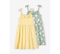 VERTBAUDET Lot de 2 Robes à Bretelles Fille 1 imprimée + 1 Unie Vert Sauge 12A