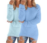 Lot de 2 robes pull pour femme en polaire douce et chaude - Grande taille - Manches longues - Col rond - Confortable - En peluche - Couleur unie - Pour l'automne et l'hiver, Z02n, XL