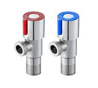 Lot de 2 robinets d'angle en acier inoxydable - Valve d'angle - Robinet de régulation - Pour salle de bain, toilettes, lavabo, cuisine - Bleu et rouge