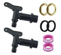 Lot de 2 robinets de rechange pour tonneau de pluie de 3/4" pour tuyau d'arrosage et filetage de citerne, 2 joints en caoutchouc, 2 rouleaux de bande brute, 2 boucles en laiton - Fermoir en plastique