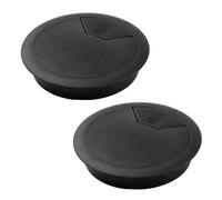 Lot de 2 rondelles de table noires de 80 mm, boîte de gestion de câbles découpée, passe-câbles en plastique, trous pour câbles pour le bureau d'ordinateur, convient pour organiser les fils