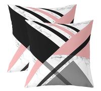 Lot de 2 Rose Géométrique 40x40 Femmes Triangle Rayures Taie d'oreiller Lignes Géométriques Rayures Marbre Housse de Coussin Moderne Art Abstrait Taie d'oreiller Gris Noir et Blanc