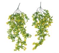 Lot de 2 roses vertes artificielles à suspendre avec osier, conçues pour une utilisation décorative sur les murs, plafonds, jardins et espaces événementiels (jaune)