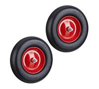 Lot de 2 Roues de brouette Caoutchouc, Rechange avec axe, 4.80 4.00-8, Caoutchouc polyuréthane essieu 100 kg, Rouge/Noir