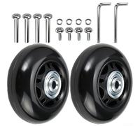 Lot de 2 roues de rechange pour valise, 64 mm x 24 mm, avec essieux et vis, en caoutchouc résistant à l'usure, pour chariot à roulettes, kit de réparation silencieux, noir