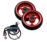 Lot de 2 Roues de Remplacement de 4 Pouces pour Fauteuil Roulant de Sport, Moyeu en Aluminium, Pneus Solides en PU, Roulements de 8 Mm (Color : Rouge)