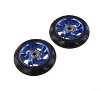 Lot de 2 roues de trottinette Stunt 100 mm en alliage d'aluminium avec polyuréthane hautement élastique, 24 mm de large, roulements à billes en acier au carbone, roues de rechange pour scooter, bleu
