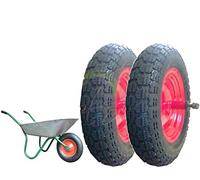 Lot de 2 roues pneumatiques complètes 3.50-8 (4pr) de rechange pour brouette modèle Vespa Asse long 155 mm caoutchouc UI308
