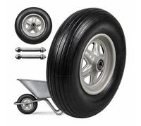 Lot de 2 Roues Relaxdays 3.50-8, Caoutchouc Plein, Roue complète Jante Acier et axe, pour Diable/brouette, Noir/Gris