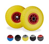 Lot de 2 roues Relaxdays pour diable - pneus pleins anti-crevaison 3.00-4"", axe 25 mm, 80 kg, 260x85 mm, jaune/rouge