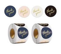 Lot de 2 rouleaux/1000 autocollants de remerciement autocollants pour mariage, fête d'anniversaire, emballage cadeau, sac d'emballage de petite entreprise, 25 mm, 4 couleurs