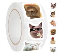 Lot de 2 rouleaux d'autocollants Meme de chat - 1000 pièces - Imperméables - Motif mème mignon - Jouet pour ordinateur portable, bouteille, bracelet, table, maison, école, adultes, voiture