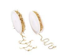 Lot de 2 rouleaux de chaînes à maillons en laiton soudées avec breloques étoile et lune, 2 rouleaux de chaînes en laiton soudées faites à la main avec bobine pour la fabrication de bijoux