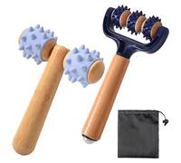 Lot de 2 rouleaux de massage avec poignée - Rouleau de massage avec balle hérisson, rouleau d'auto-massage, rouleau de massage pour jambes, bras, épaules, douleurs musculaires, bleu