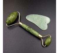 Lot de 2 rouleaux de massage du visage en jade pour le visage et le cou en pierre naturelle GuaSha Board