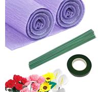 Lot de 2 rouleaux de papier crépon violet clair de 50 x 250 cm avec 1 rouleau de ruban adhésif floral pour décoration d'anniversaire, de fête et de mariage