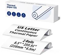 Lot de 2 rouleaux de papier thermique continu US Letter-216 mm-Compatible avec Phomemo imprimante thermique M832 M831 M833 M834 M835-6,5 m de long par rouleau
