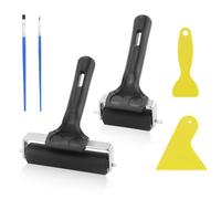 Lot de 2 rouleaux de peinture en caoutchouc avec poignée - Rouleau de colle - Rouleau de peinture - Rouleau de lino - Noir - Pour bloc d'encre - Tampon d'impression - Papier peint avec 2 grattoirs et