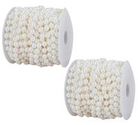 Lot de 2 rouleaux de perles de Noël artificielles de 10 m de long - Guirlande de perles artificielles pour sapin de Noël, vacances, mariage, loisirs créatifs - Ivoire