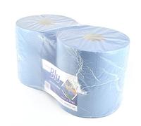 Lot de 2 rouleaux de rouleau à 3 plis bleus en papier micro-collé, pour nettoyage professionnel.