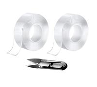 Lot De 2 Rouleaux De Ruban Adhésif Double Face 3mx3cm-Transparent-Nano-Double Face Amovible-Pour Décoration Murale,Tapis,Poster,Rideau,Voiture-Avec 1 Paire De Ciseaux
