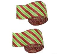 Lot de 2 rouleaux de ruban de Noël rayé pour emballage de vacances, décoration d'arbre et travaux manuels, ruban flexible durable pour divers projets saisonniers (rouge et vert)