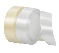 Lot de 2 rouleaux de ruban de satin blanc de 20 mm de large - Ruban cadeau beige et blanc - En tissu - Pour bouquets de fleurs, emballage cadeau, Noël, mariage et bricolage