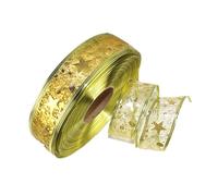 Lot de 2 rouleaux de ruban de satin large - Ruban cadeau en tissu avec feuille dorée - Ruban décoratif pour nœuds, nœuds pour cheveux, mariage, emballage cadeau, décoration, 2 m x 5 cm - Doré