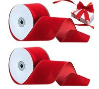 Lot de 2 rouleaux de ruban de velours rouge épais pour couronne de Noël, ruban de Noël épais pour emballage cadeau, couronne d'arbre de Noël, décoration d'intérieur, bouquets