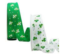 Lot de 2 rouleaux de ruban en tissu à motif trèfle irlandais - 18,1 m - Pour loisirs créatifs, couture, décoration de fête (vert)