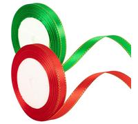 Lot de 2 rouleaux de ruban fin et épais de Noël en satin rouge et vert pour emballage cadeau, 22 m x 10 mm (2/5 pouce), pour décoration de gâteaux de Noël, cadeaux, nœuds pour cheveux, travaux manuels