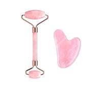Lot de 2 rouleaux pour le visage en pierre de jade - Quartz rose - Outil de massage naturel anti-âge et rides pour le visage, les yeux, le cou, le corps