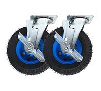 Lot De 2 Roulettes Charges Lourdes 200mm 250mm Roulettes Pneumatiques Gonflable, Doubles Ball Bearing Roulettes Pivotantes Avec Roues En Caoutchouc, Vis, Freins Et Plaques En Métal ( Color : Brakes ,