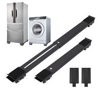 Lot de 2 roulettes extensibles pour meubles - Roulettes mobiles réglables pour machine à laver - Support mobile en métal pour réfrigérateur, machine à laver, sèche-linge, lave-vaisselle - Noir