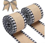 Lot de 2 rubans de Noël à bords métalliques en toile de jute pour emballage et loisirs créatifs (noir)