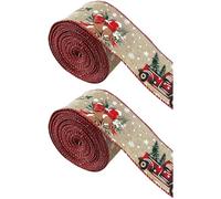 Lot de 2 rubans de Noël bucoliques Père Noël avec cloches de traîneau - Fournitures de décoration pour maisons de vacances - Ruban en toile de jute pour sapin de Noël