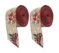 Lot de 2 rubans de Noël bucoliques Père Noël avec clochettes de traîneau - Fournitures de décoration pour maisons de vacances